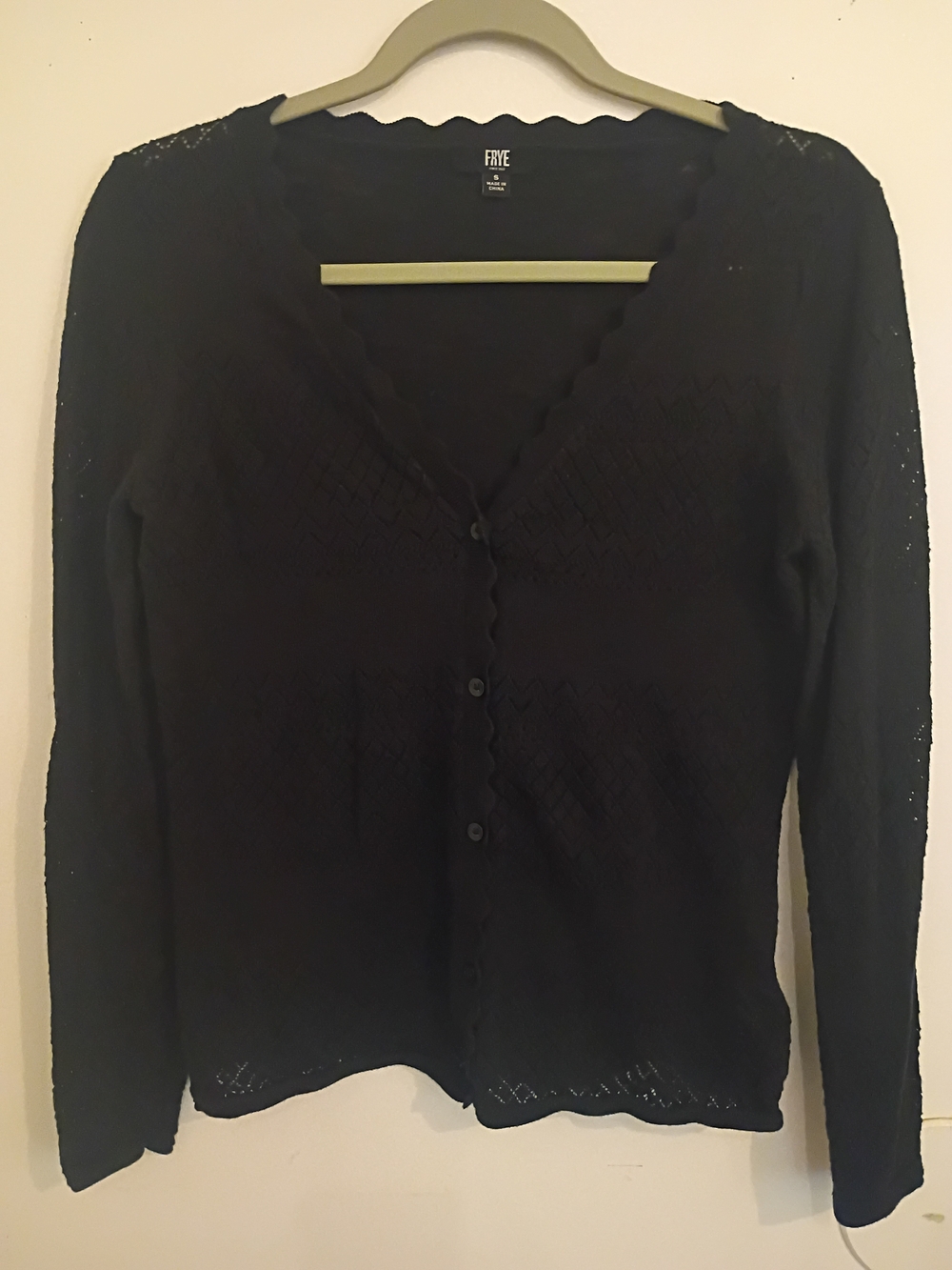 FRYE Black V-Neck Knit Cardigan Sweater Sz S